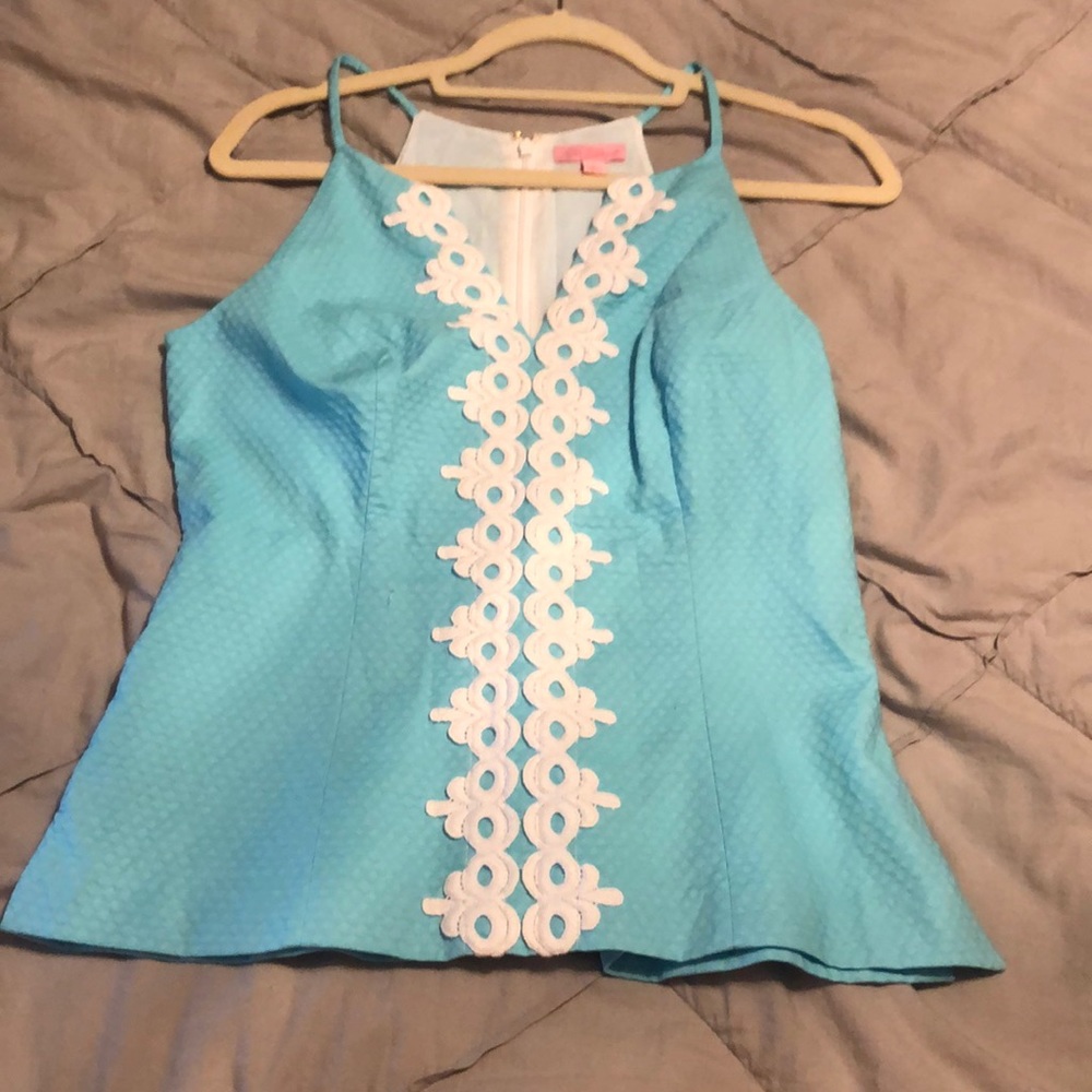 Lilly Pulitzer lace trimmed peplum top